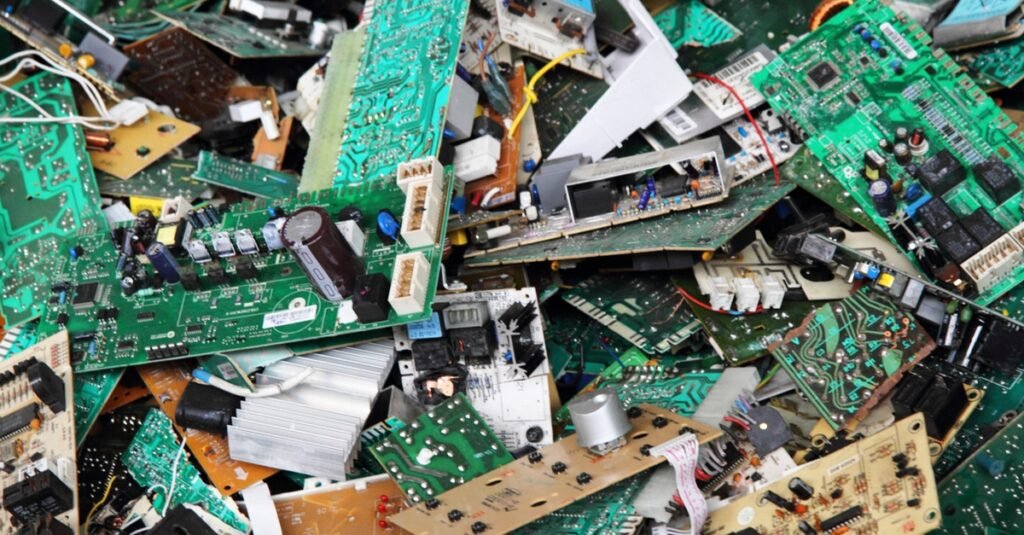 Workers sorting electronic waste PCBA for recycling