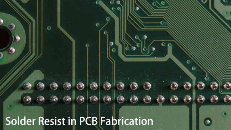 Green PCB solder resist closeup, showing protective function