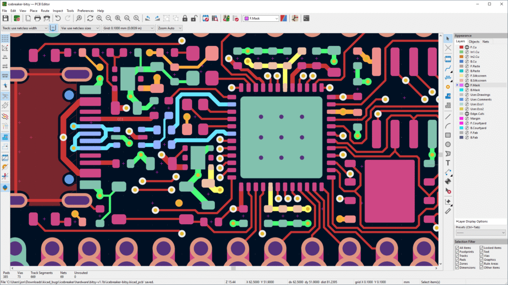 KiCad PCB design software interface showing schematic and layout tools